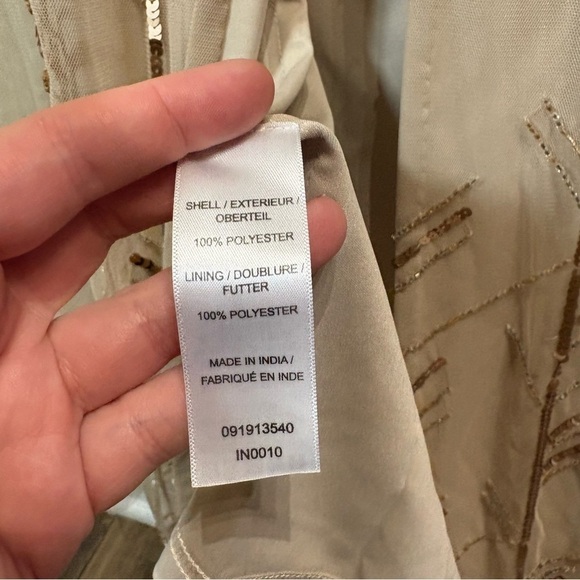 Adrianna Papell Nude & Gold Sequin Beaded Column Dress Gown Sz 10 - Picture 12 of 13